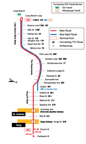 File:Toronto Transit Commission route 508 map current.gif